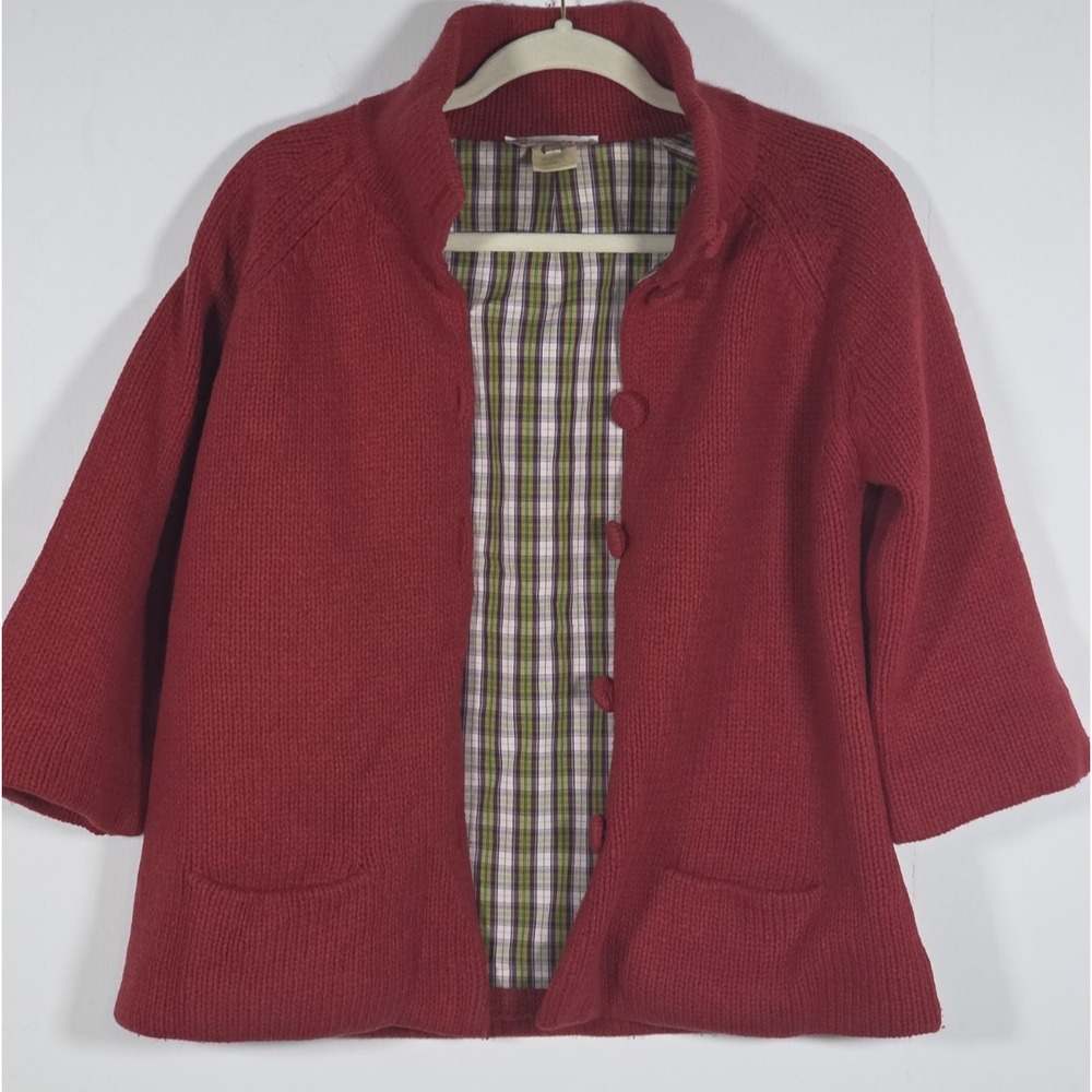 Paul Joe Sister Womens Cardigan Sweater Red Yak Wool Knit Soft Cozy 3/4 Sleeve